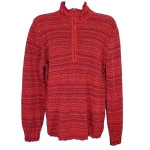 Woolrich Sweater Large Red Orange Heathered 1/2 Zip Pullover Wool Blend Mock